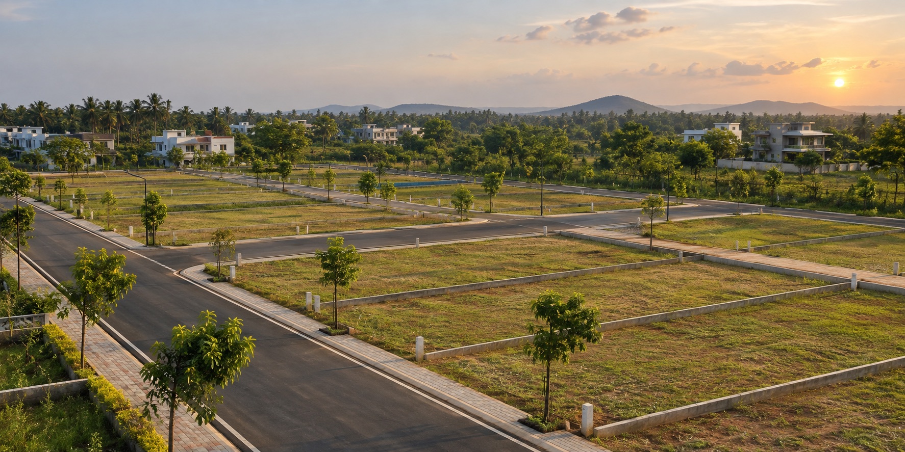 Illustrative landscaped plotted residential neighborhood